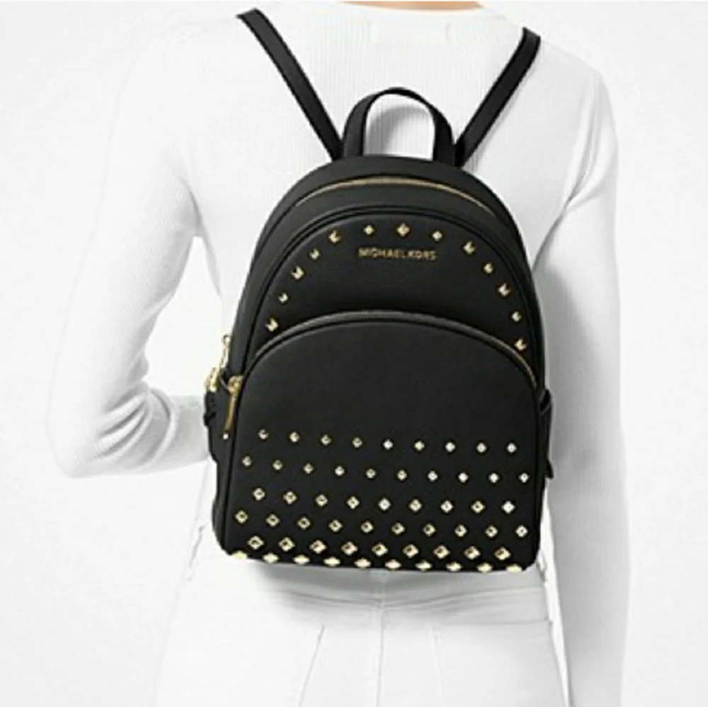 Michael Kors Medium Abbey Pebbled Leather Studded Backpack Bag